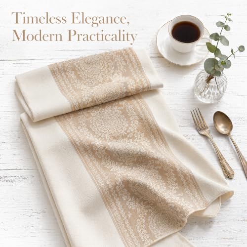 Rectangle Linen Tablecloth Retro Floral Spillproof Cloth, 55x70 Inch - color: Beige Hh, size: 55"x70"fits 4-6 seats (table length 46"-52")