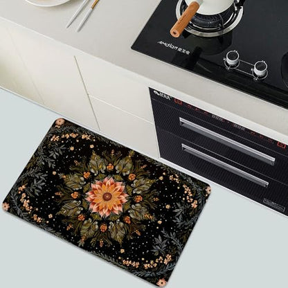 Bath Mat-Bathroom Rug，Mandala Flowers Green Vines Non Slip Quick Dry Stain Resistant Easy to Clean Care Shower Rug for Bathtub Shower Room 16×24Inch (40 * 60cm) - color: Mandala Flowers Green Vines, size: 16 x 24 inches