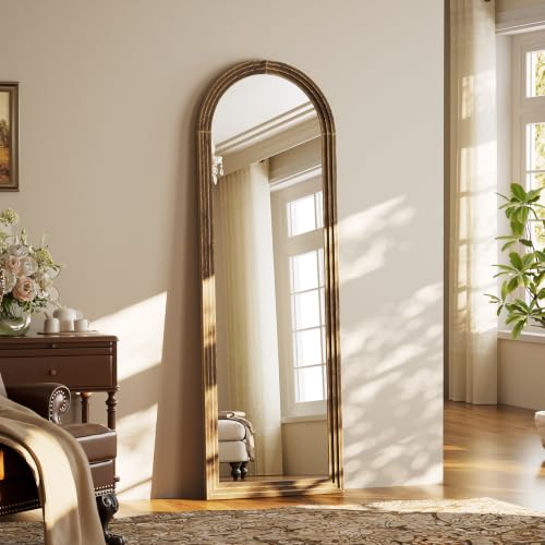 65"x22" Arched Full Length Mirror with Solid Wood Frame, Walnut - color: Walnut, size: 65"L x 22"W