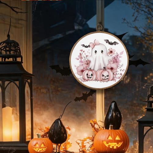 Cute Pink Halloween Ghost Round Wall Art, Halloween Pictures Wall Decor - color: Ghost-14