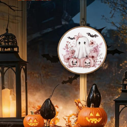 Cute Pink Halloween Ghost Round Wall Art, Halloween Pictures Wall Decor - color: Ghost-14