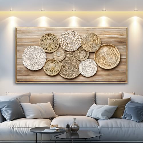 Large Canvas Wall Art for Living Room Wall Decor Weaving Disc Decorative Painting Decor Dining Room Bedroom Bathroom Kitchen Room Wall Print Painting for Home Decor Wood Frame 20x40 in - color: Brown Weaving Disc Decorative Painting, size: 40"L x 20"W