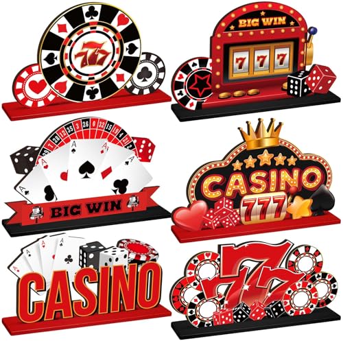 CroBlissful 6 Pcs Casino Theme Party Decorations, Casino Wooden Table Decor - style: Casino