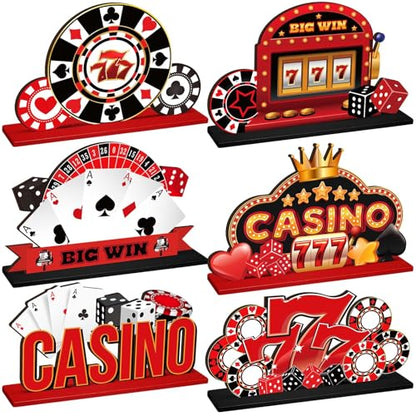 CroBlissful 6 Pcs Casino Theme Party Decorations, Casino Wooden Table Decor - style: Casino