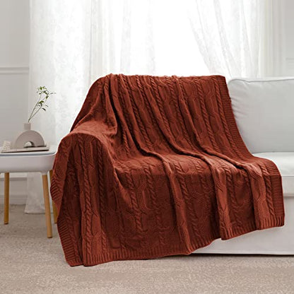 Aormenzy Red Brown Knit Throw Blanket, 50" x 60" - color: Red Brown, size: 50" x 60"