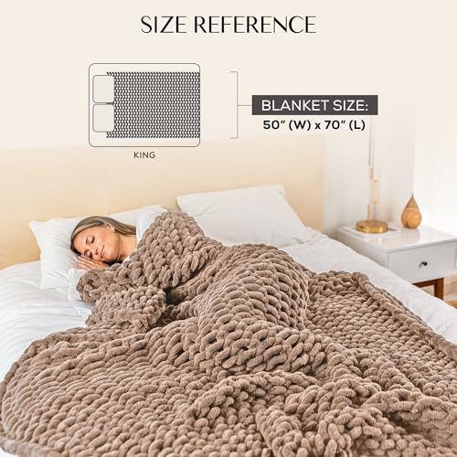 SAMIAH LUXE Chunky Knit Throw Blanket 50x70 in, 8 lb Sandstone Brown - color: Sandstone, size: 50x70in