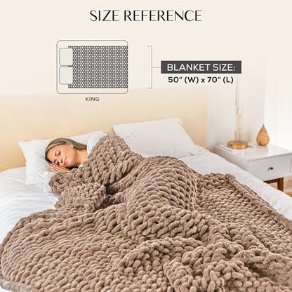 SAMIAH LUXE Chunky Knit Throw Blanket 50x70 in, 8 lb Sandstone Brown - color: Sandstone, size: 50x70in