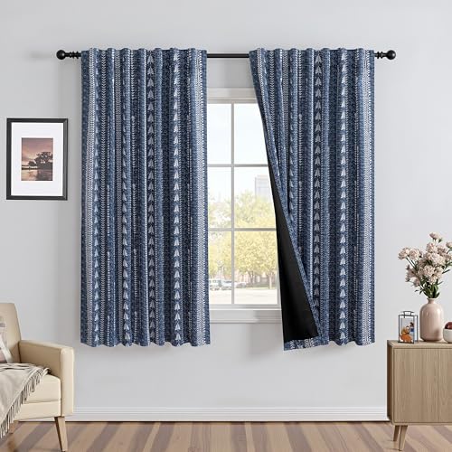 MEETSKY Blue Boho 95% Blackout Bedroom Curtains 50Wx72L,2 Panels - color: Blue, size: 50"W x 72"L (Pack of 2)