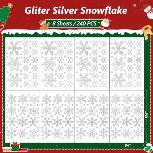 LUDILO 240Pcs Christmas Window Clings Glitter Snowflakes Window Decals - color: Glitter