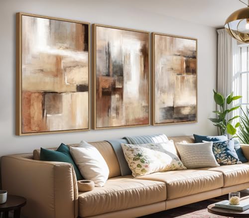 Large Framed Canvas Wall Art, Abstract Brown Black Picture Decor, 24"X36"X3 - color: Brown, size: 24" X 36" X 3pieces Framed
