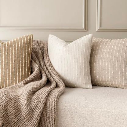 Foindtower Boho Striped Boucle Lumbar Throw Pillow Covers 12x20 Cream White - color: Cream White, size: 20" x 12" (Pack of 2)