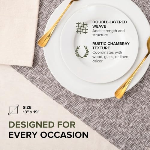 Cotton Placemats Set of 6-13x19 Inch, Woven Chambray Place Mats, Durable & Elegant for Dining Table, Wedding, Restaurant, Oeko-TEX Certified - Charcoal Grey - color: Charcoal Grey - Chambrey
