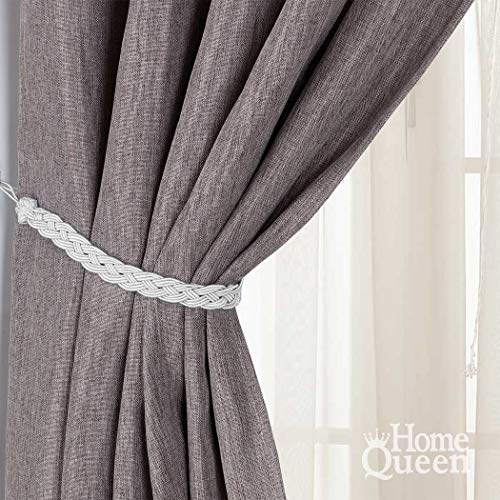 Home Queen Hand Braided Curtain Tie Back, Buckle Holdback Drapery Curtain Tiebacks, 2 Rope Belt Curtain Tie with 2 Metal Hooks, Silver - color: Silver, size: 2 Pack