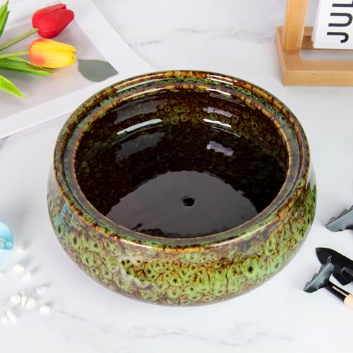 ARTKETTY Succulent Pots, 8 Inch Large Plant Pots with Drainage - color: Green
