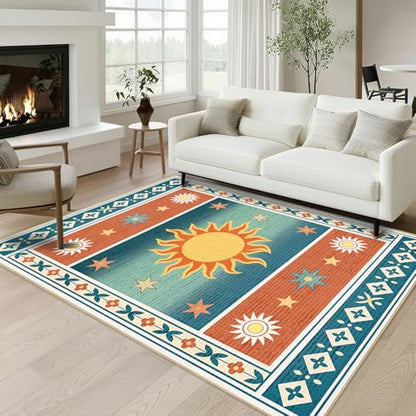 Sun Rug 4x6 for Living Room Boho Southwestern Area Rugs Machine Washable - color: Sun, size: 4' x 6' (Rectangular)