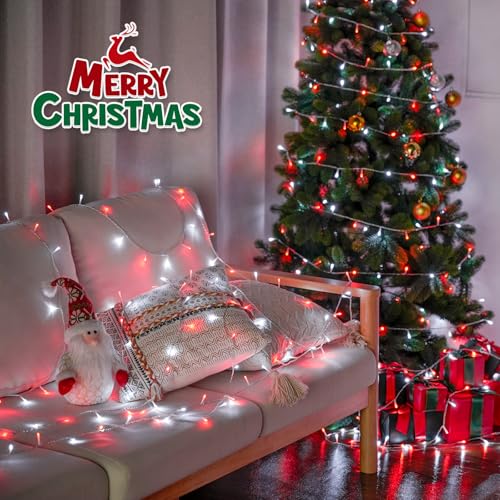 JMEXSUSS 2 Pack 100 LED Red and White Christmas Lights Outdoor, Each 33FT - color: Red White, size: 200 LED