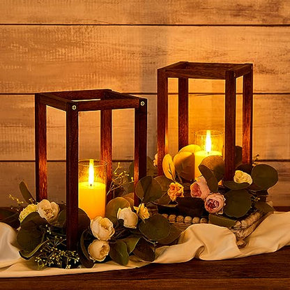 Sabary 10 Sets/ 20 Pcs Wooden Lantern Centerpieces with Candles, Caramel - color: Black