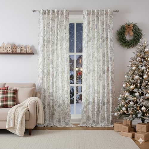 Kayne Studio Grey Jacobean Floral Rod Pocket Semi Sheer Curtains 90 Inches - color: Linen Grey, size: 52"W x 90"L (Pack of 2)