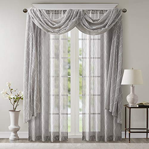 Madison Park Sheer Curtain Scarf for Kitchen, 1 Panels 50x216 Grey - color: Grey, size: 50"W x 126"L (Pack of 1)