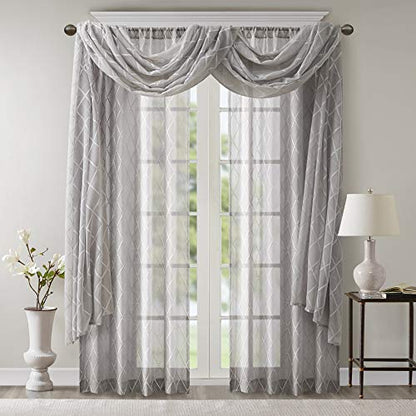 Madison Park Sheer Curtain Scarf for Kitchen, 1 Panels 50x216 Grey - color: Grey, size: 50"W x 126"L (Pack of 1)