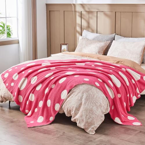 CozeCube Reversible Knit Throw Blanket, Hot Pink White Polka Dot, 50"x60" - color: D-hot Pink and White, size: 50"x60"