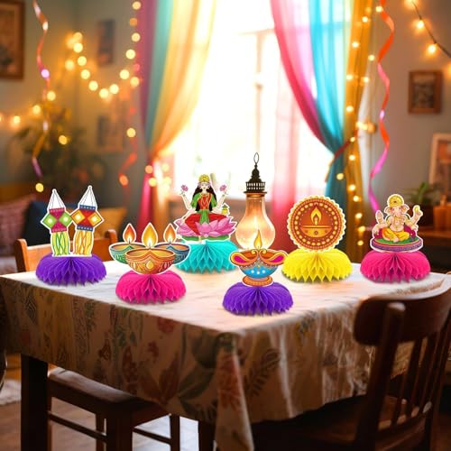 10Pcs Diwali Honeycomb Centerpieces for Indian Party Decoration - style: Diwali Party Style