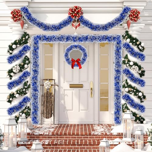 50FT Blue Christmas Tinsel Garland Christmas Tree Decoration - color: Blue White