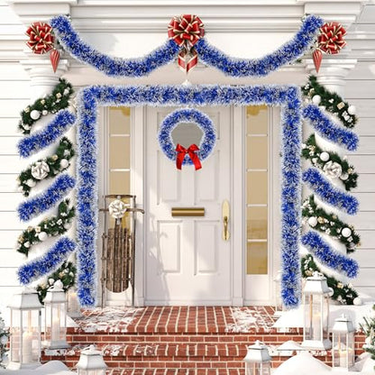 50FT Blue Christmas Tinsel Garland Christmas Tree Decoration - color: Blue White