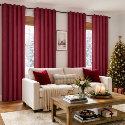MIULEE Thick Linen Curtains, 42Wx72L, Burgundy Red Semi Sheer - color: Burgundy Red, size: 42"W x 72"L (Pack of 2)
