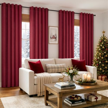 MIULEE Thick Linen Curtains, 42Wx108L, Burgundy Red Semi Sheer - color: Burgundy Red, size: 42"W x 108"L (Pack of 2)