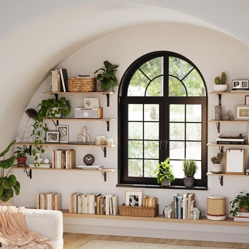 DINZI LVJ Long Wall Shelves, 47.3Inch Wooden Floating Shelves with Brackets - color: Natural, size: 47.3 Inch