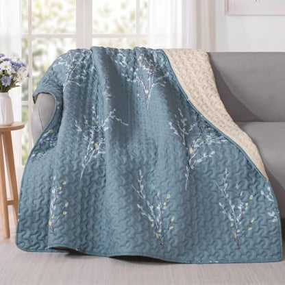 Exclusivo Mezcla 60"x 80" Boho Quilted Throw Blanket, Blue Quilt Throw - color: Floral Blue, size: 60 x 80 inch
