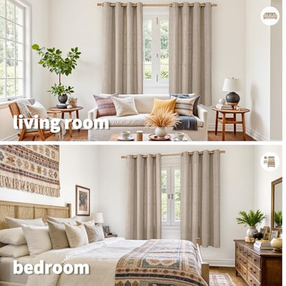 YoungsTex 68 Inch Length Burlap Linen Curtains 2 Panels Set for Living Room - color: Dark Oatmeal, size: 52"W x 68"L (Pack of 2)