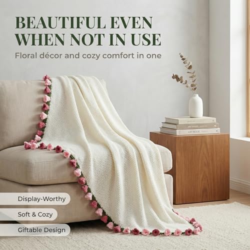 Lily of the Valley Crochet Flower Bouquet Blanket, Knitted Throw Blanket - color: Lily of the Valley, size: Large