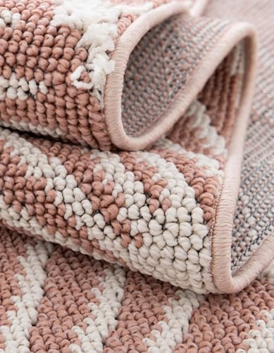 Rugs.com - Boho Rug – 12 Ft Runner Pink Easy-Clean Textured Runner Rug – Modern Bohemian Style for Hallways, Entryways, and Bedside - color: Pink, size: 2'7" x 12' (Runner)