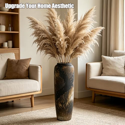 Black Rustic Ceramic Floor Vase, 24 Inch, Large Decor - size: 23.6 Inch