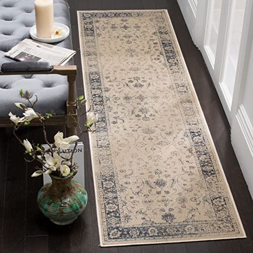 SAFAVIEH Vintage Collection Area Rug - 5'3" x 7'6", Stone & Blue, Oriental Distressed Viscose Design, Ideal for High Traffic Areas in Living Room, Bedroom (VTG120-7440) - color: Stone/Blue, size: 5'3" x 7'6" (Rectangular)