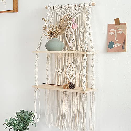 Macrame Wall Hanging Shelf,Boho Woven Tassel Shelves Plant Holder - color: 2t