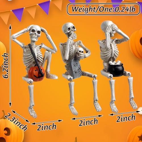Halloween Skeleton Statue Set of 3, See Speak Hear No Evil Figurines - color: White