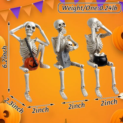 Halloween Skeleton Statue Set of 3, See Speak Hear No Evil Figurines - color: White