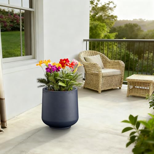 Kante 17.3" Tall Round Curved Concrete Planter, Charcoal Floor Pot - color: Charcoal, size: 15.3" D
