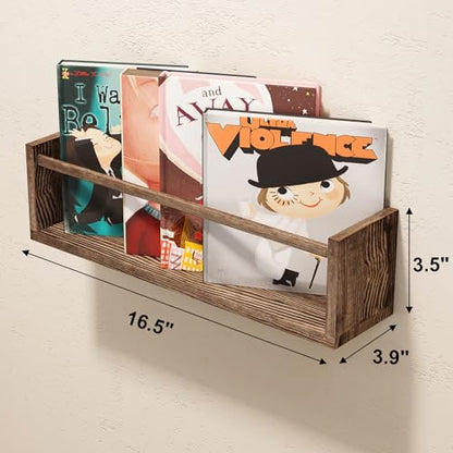 Fixwal Floating Nursery Book Shelves for Wall, 16.5 Inches, Set of 3, Brown - color: Brown, size: 16.5inches