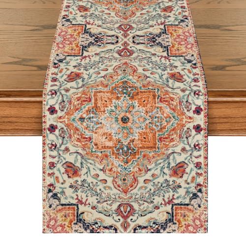 Artoid Mode Boho Bohemia Style Orange Table Runner, Country Rustic Farmhouse Magical Fall Kitchen Dining Table Decoration for Home Party Decor 13x72 Inch - color: Orange, size: 13" x 72", Table Runner