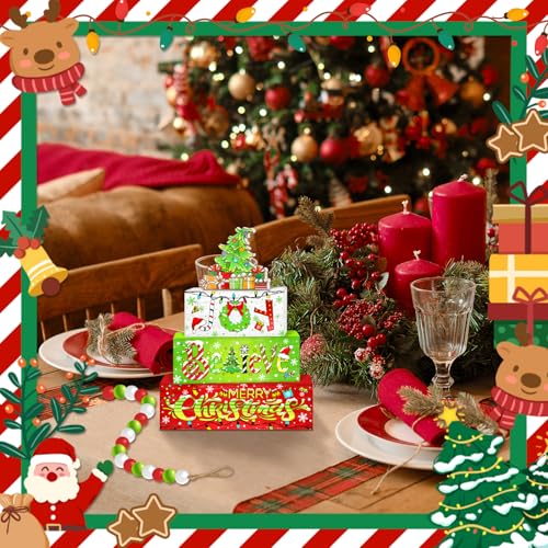 Britimes Christmas Tiered Tray Decor Set, 4 Pack, Wooden Table Sign Holiday - color: Joy Tree