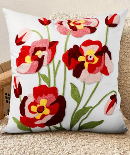 Embroidered Throw Pillow Cover, 18x18 Inch, Red Roses - color: Rose Flowers, size: 18" x 18" (Pack of 1)
