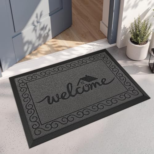 LUMI Outside Welcome Door Mat 20x32, Non-Slip Heavy Duty Dirt Trapper, Grey - color: Grey Welcome Home, size: 20"x32"