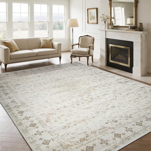 8x10 Washable Area Rugs for Living Room,Bedroom,Dining Room- Neutral Beige - color: Beige-golden, size: 8' x 10' (Rectangular)