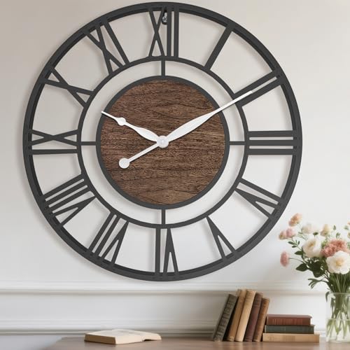 Pytha Sight 24 Inch Walnut Roman Numerals Large Wall Clocks for Living Room - color: Black Walnut, size: 24 Inch