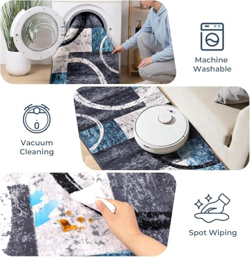 Yamaziot 8x10 Washable Modern Abstract Area Rug Non-Slip Living Room Rug - color: Blue/Multi, size: 8x10ft