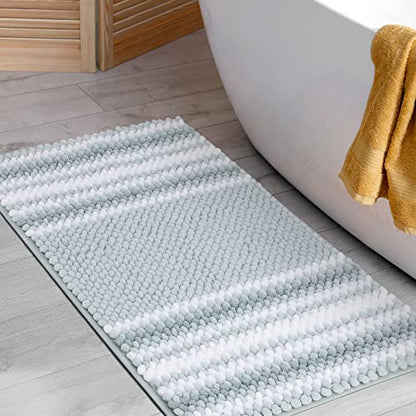 PiccoCasa Chenille Striped Bathroom Rug, Non Slip 20x32 Light Blue & White - color: Light Blue & White, size: 1'8" x 2'8" (Rectangular)